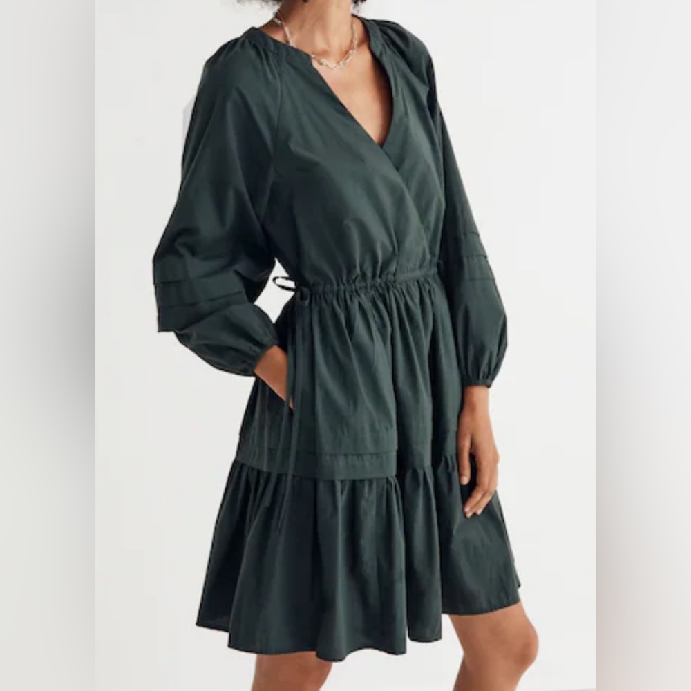 Dark Green Long Sleeve mini Dress Madewell size XXL nwt boho faux wrap